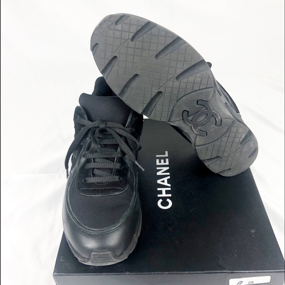 Men’s Triple Black CHANEL SNEAKERS Size 41 - Picture 3 of 4
